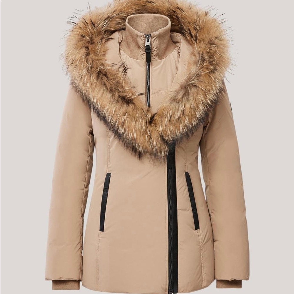 Mackage Beige Puffer Coat with Faux Fur Collar
